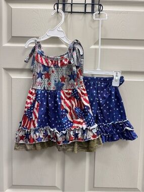 Kids Patriotic Star & Flag One-Piece Dress with Ruffle Skirt